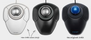 Comparing Kensingon Orbit Trackball with Scroll Ring three colors blue grey white 2019